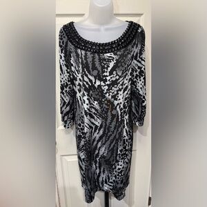 Elegant B. Smart Black and Gray Bead Embellished Neckline Women's Dress